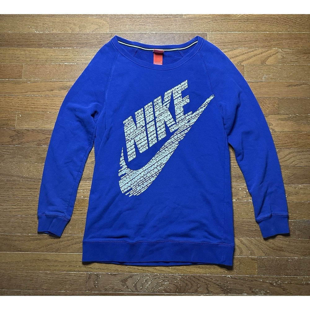 Nike Women's Size Small Crew‎ neck Big Spellout Swoosh Blue & White Red Tag